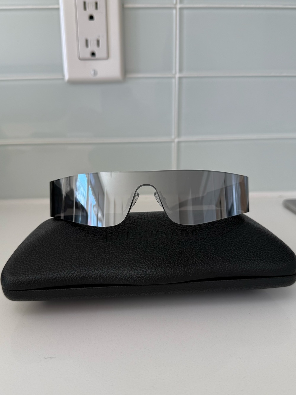 Balenciaga Mono Rectangle Sunglasses in Silver